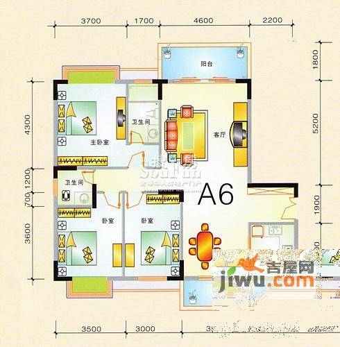 华桂园3室2厅2卫139.4㎡户型图