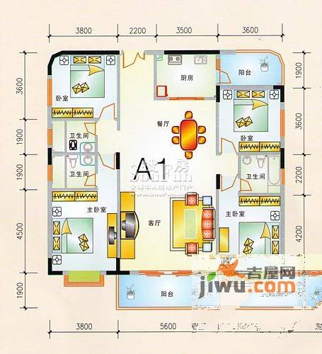 华桂园4室2厅3卫186㎡户型图