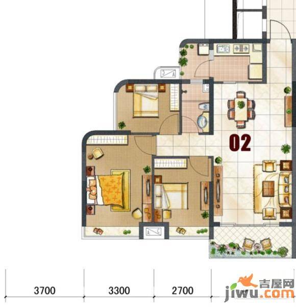 日升昌阳光御园3室2厅1卫88.7㎡户型图