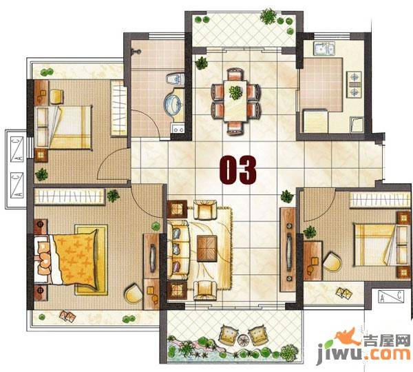 日升昌阳光御园3室2厅1卫88.7㎡户型图