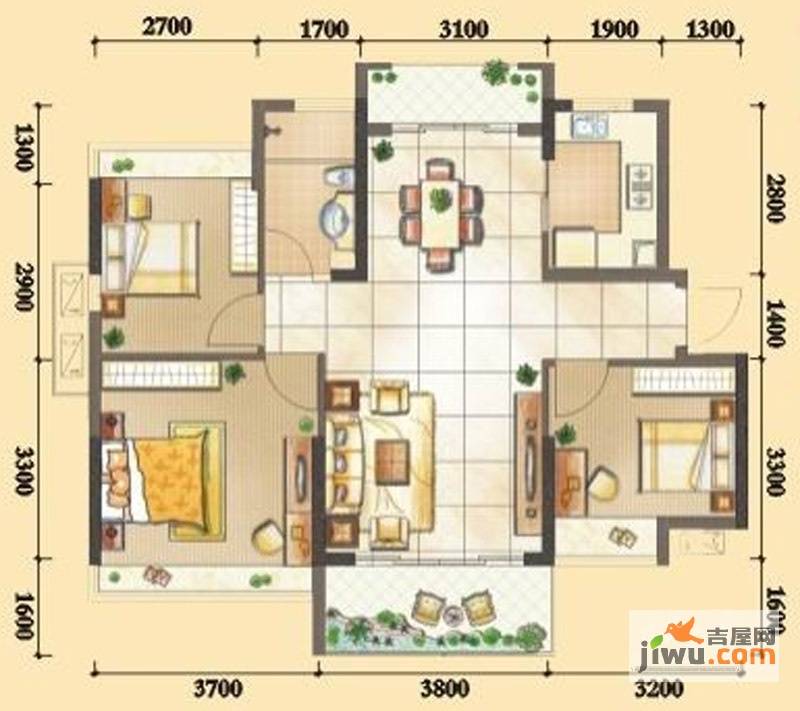 日升昌阳光御园3室2厅1卫90.9㎡户型图