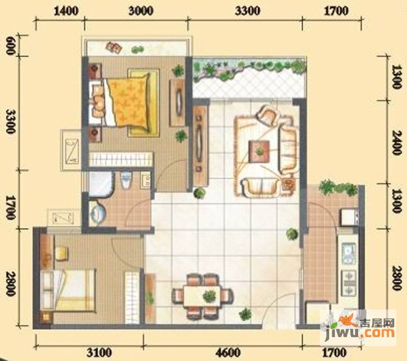 日升昌阳光御园2室2厅1卫69.6㎡户型图