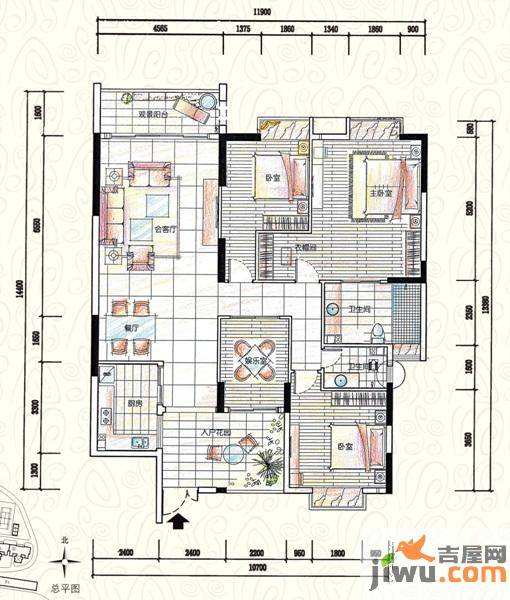 金山湖国墅园4室2厅2卫211㎡户型图