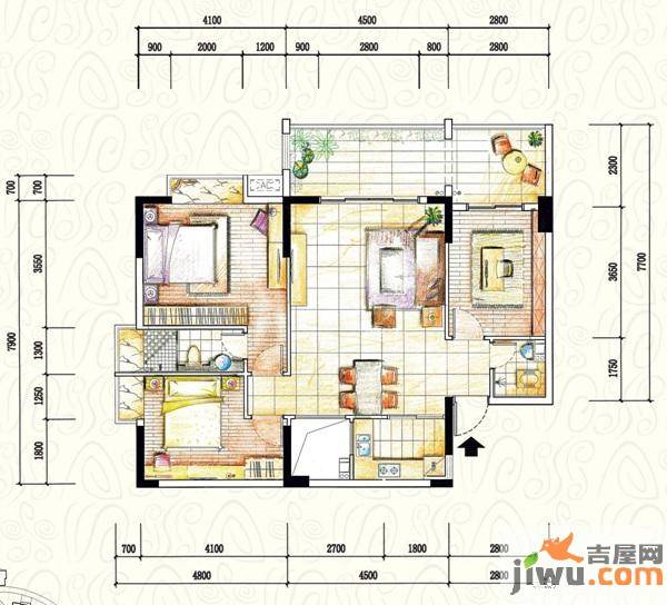 金山湖国墅园3室2厅2卫101㎡户型图