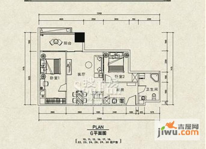 五星国墅园2室1厅1卫91.8㎡户型图