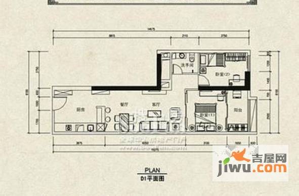 五星国墅园2室1厅1卫85㎡户型图