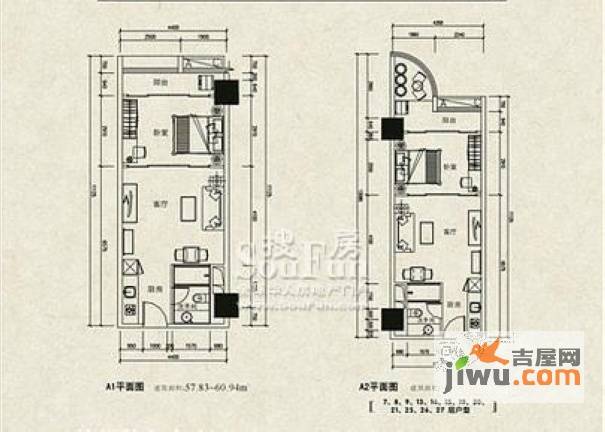 五星国墅园1室1厅1卫60㎡户型图