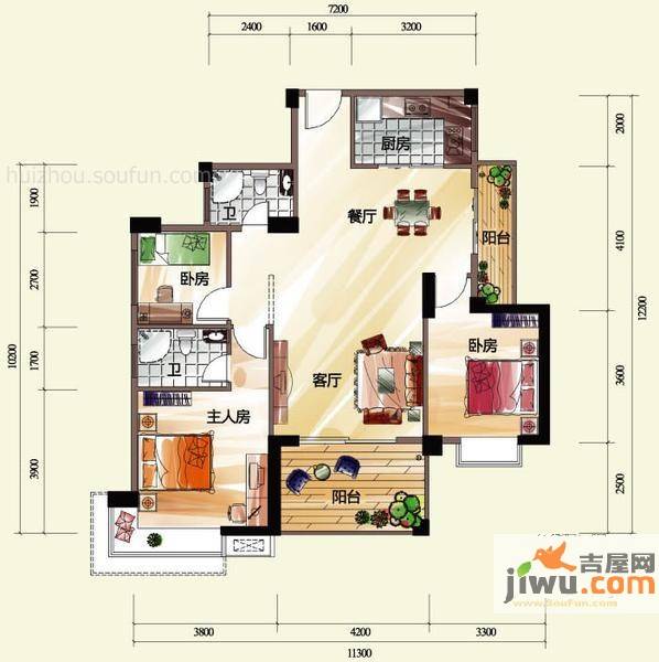 风华丽都3室2厅2卫116.2㎡户型图