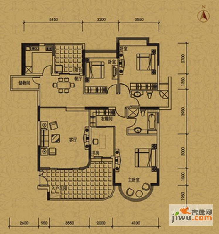 珠光御景湾3室2厅2卫156㎡户型图