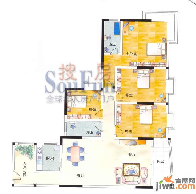 华丽大厦4室2厅2卫154.2㎡户型图