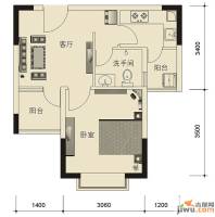 东方新天地大厦1室1厅1卫46.3㎡户型图