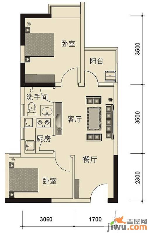 东方新天地大厦2室2厅0卫54.7㎡户型图