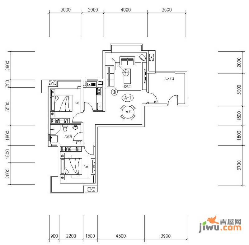 新华联广场2室2厅1卫89.6㎡户型图