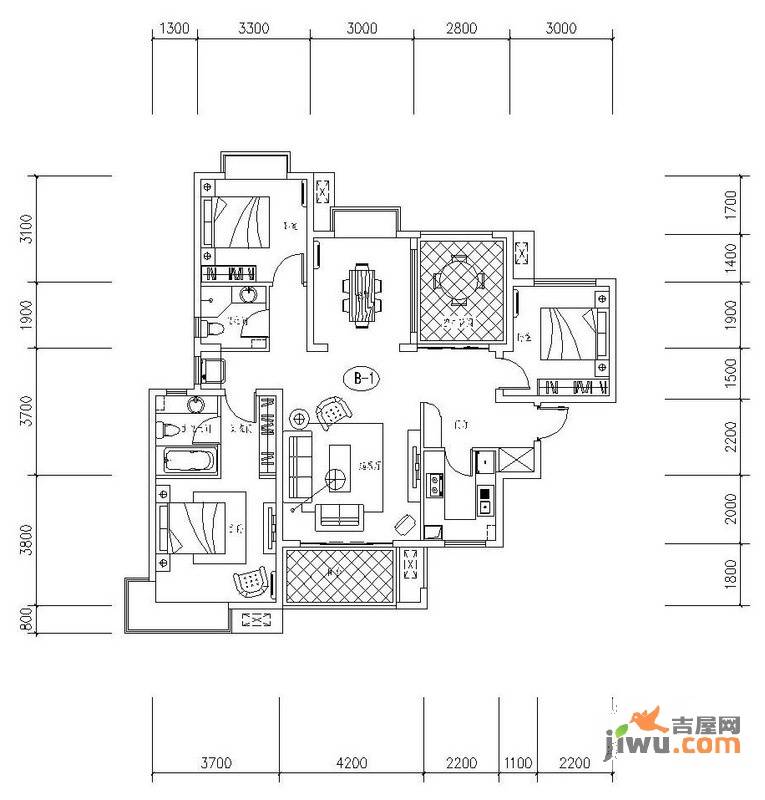 新华联广场3室2厅2卫136.6㎡户型图