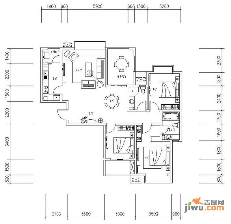 新华联广场3室2厅2卫130㎡户型图