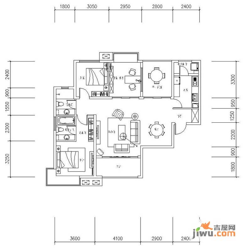 新华联广场3室2厅2卫125.4㎡户型图