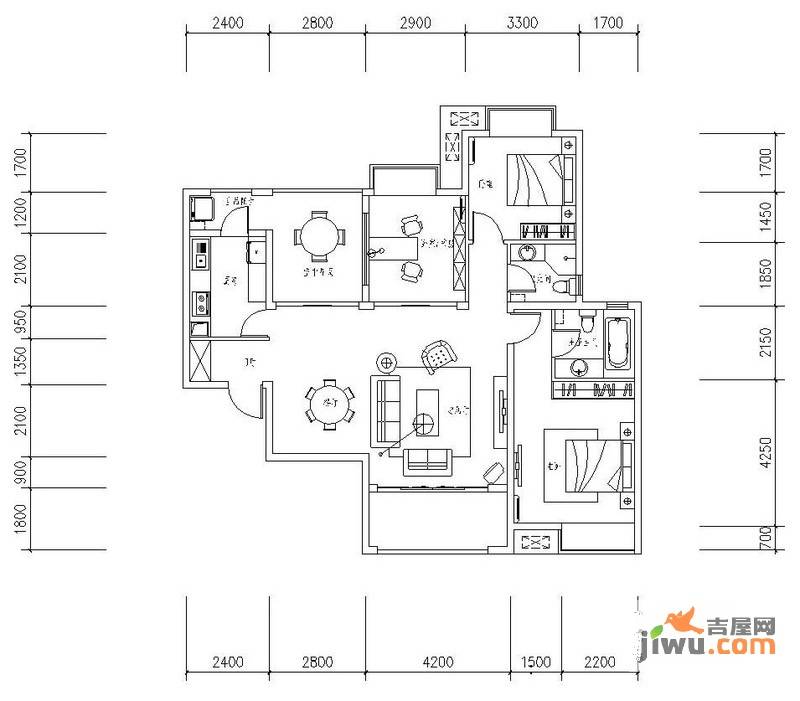 新华联广场3室2厅2卫129.2㎡户型图