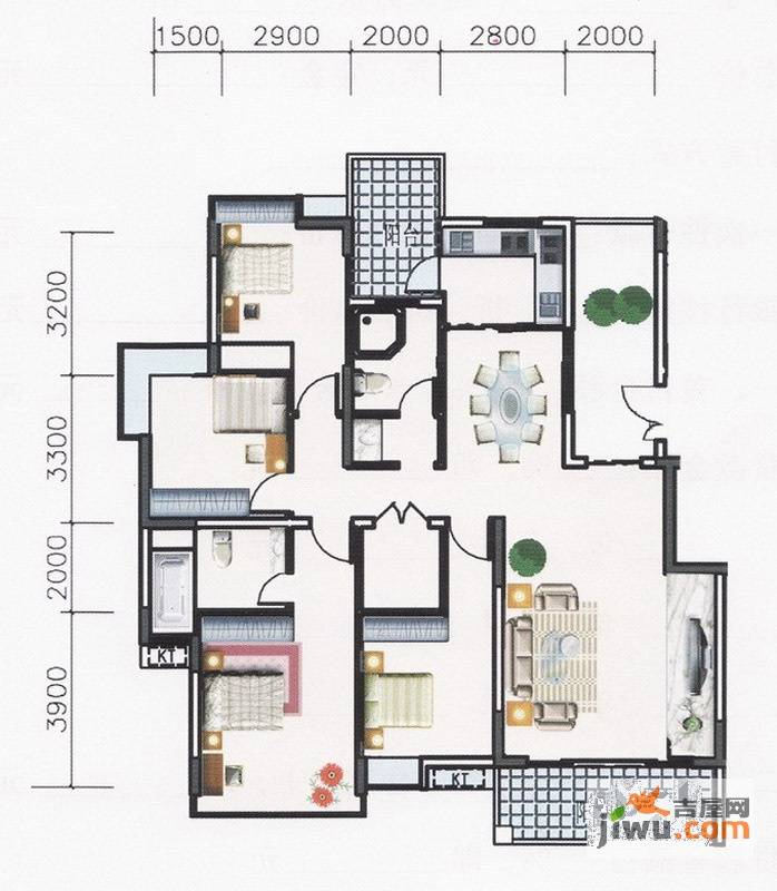 昊地喜悦城果4室2厅2卫147.4㎡户型图