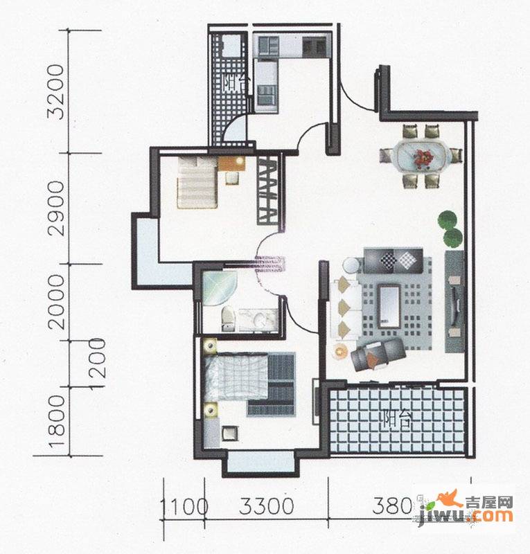 昊地喜悦城果2室2厅1卫81.9㎡户型图