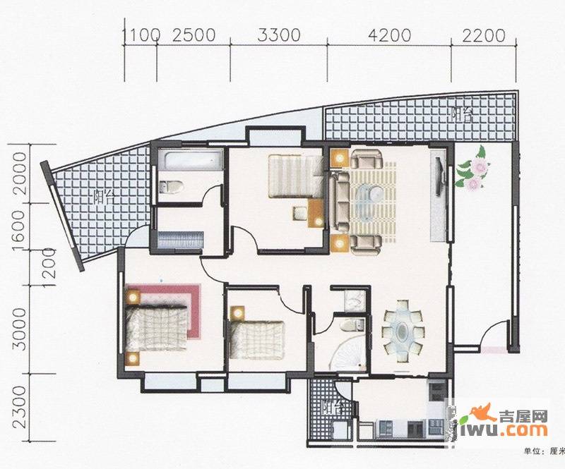 昊地喜悦城果3室2厅2卫125.3㎡户型图