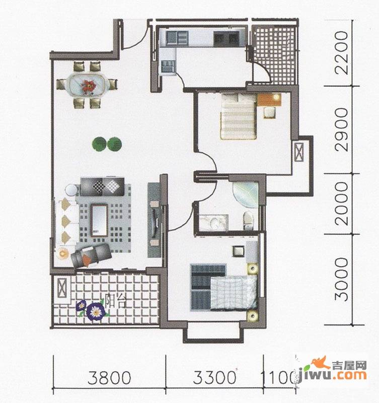 昊地喜悦城果2室1厅1卫80.3㎡户型图