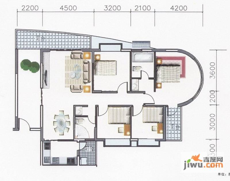 昊地喜悦城果4室2厅2卫138.8㎡户型图