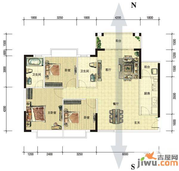 宏益公馆3室2厅2卫115㎡户型图