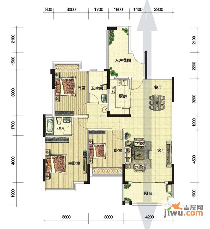 宏益公馆3室2厅2卫131.7㎡户型图