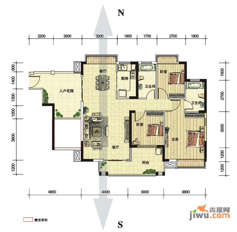 宏益公馆3室2厅2卫121.7㎡户型图