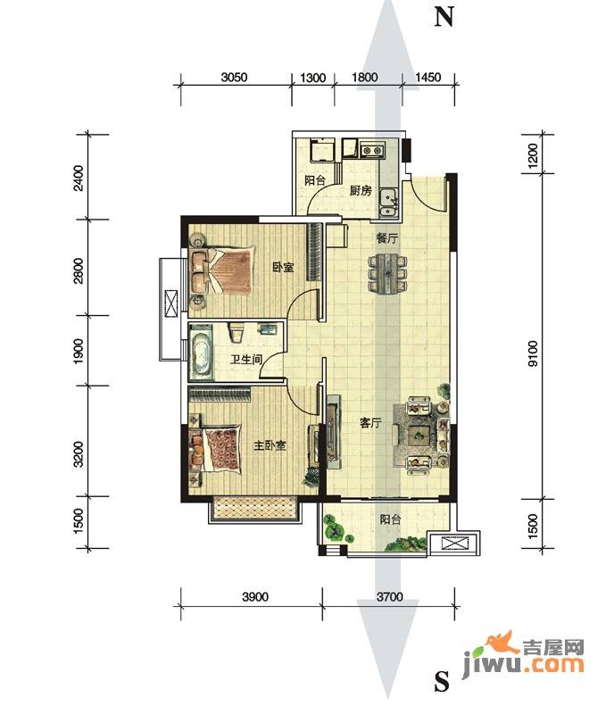 宏益公馆2室2厅1卫82.4㎡户型图