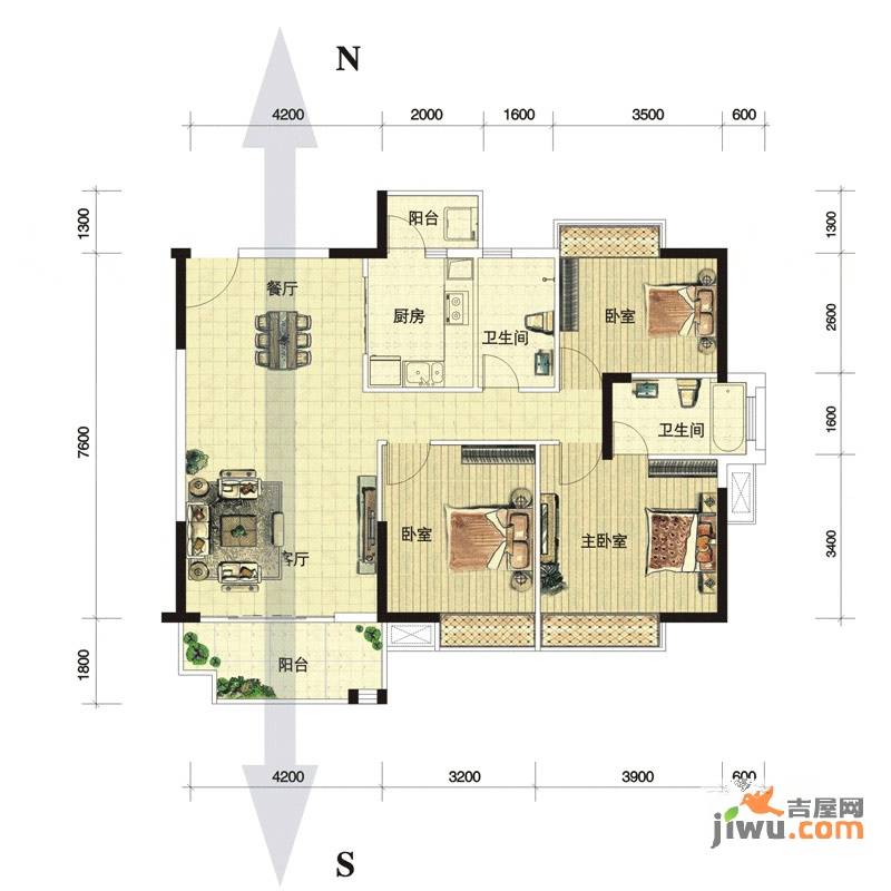 宏益公馆3室2厅2卫117.2㎡户型图