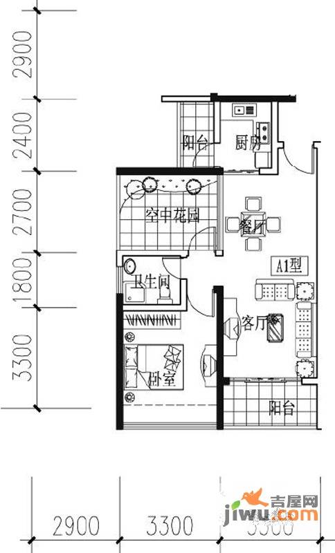 凯南莱弗城2室2厅1卫69.3㎡户型图