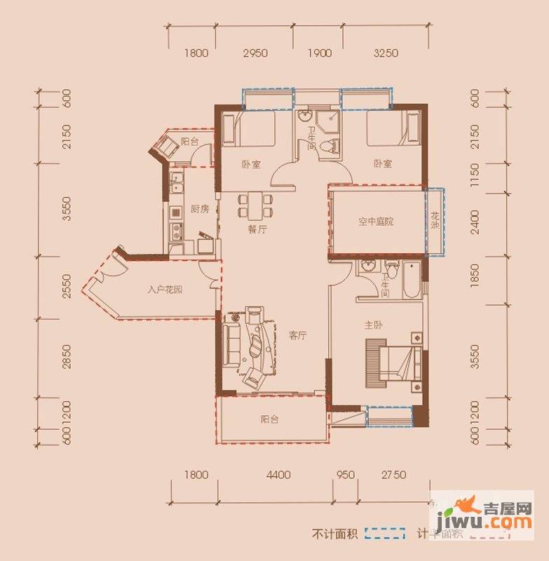 鹏达御西湖3室2厅2卫119㎡户型图