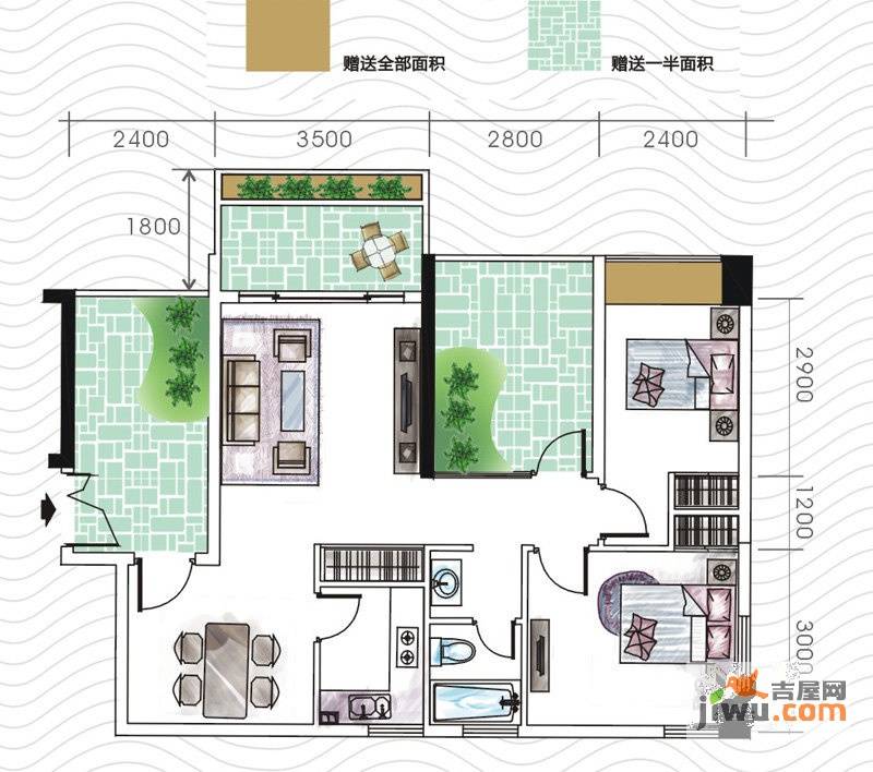 东鸿基银河湾2室2厅1卫91㎡户型图