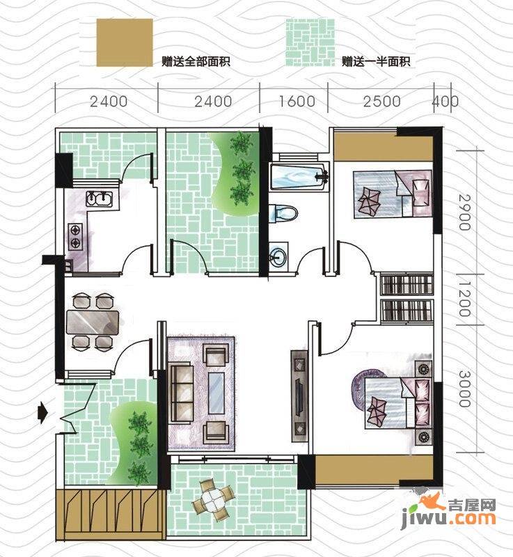 东鸿基银河湾2室2厅1卫80㎡户型图