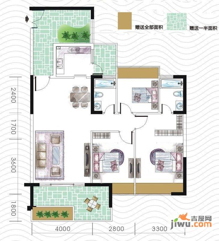 东鸿基银河湾3室2厅2卫111㎡户型图