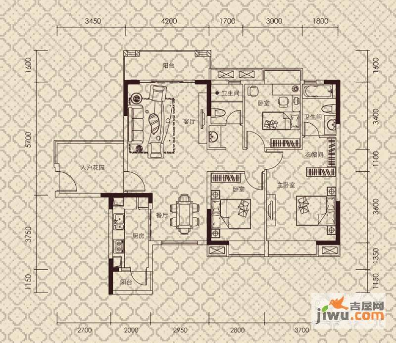 宏益公馆3室2厅2卫120.5㎡户型图