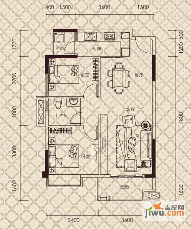 宏益公馆2室2厅1卫79.2㎡户型图