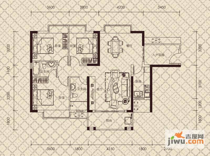 宏益公馆3室2厅2卫111㎡户型图