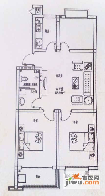 紫馨园3室1厅1卫91.8㎡户型图
