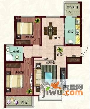 鸿嘉星城·观澜御府2室2厅1卫115.2㎡户型图