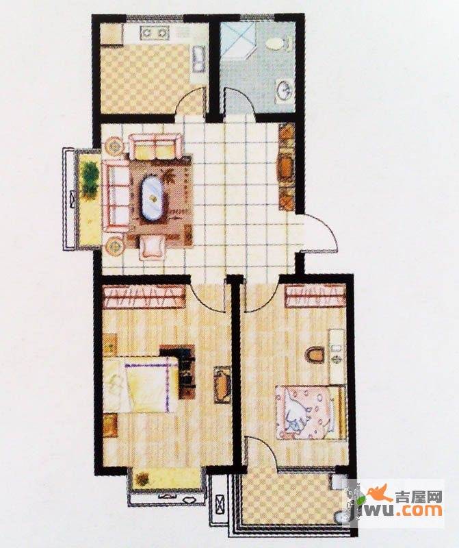 齐盛花园三期翠苑2室2厅1卫84.7㎡户型图