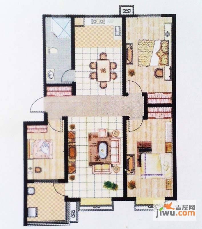 齐盛花园三期翠苑3室2厅1卫124.7㎡户型图