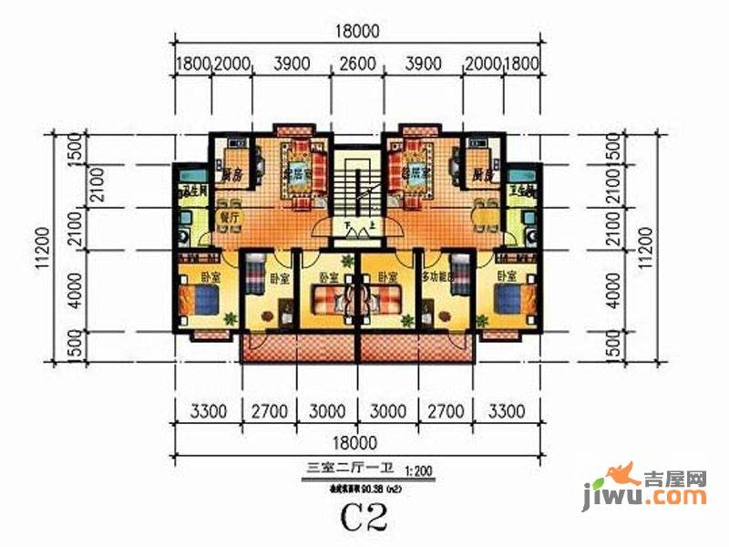 一诺阳光佳园3室2厅1卫90.4㎡户型图