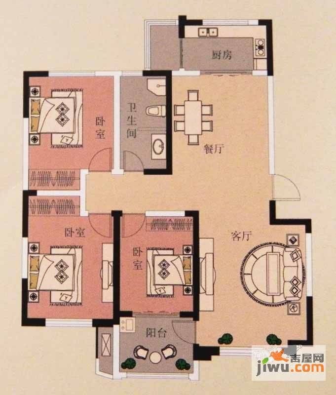 鲁中颐丰花园3室2厅1卫138.8㎡户型图