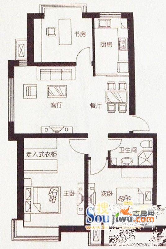 正承名筑3室2厅1卫94.9㎡户型图