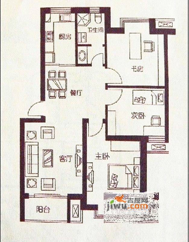 正承名筑3室2厅1卫94.5㎡户型图