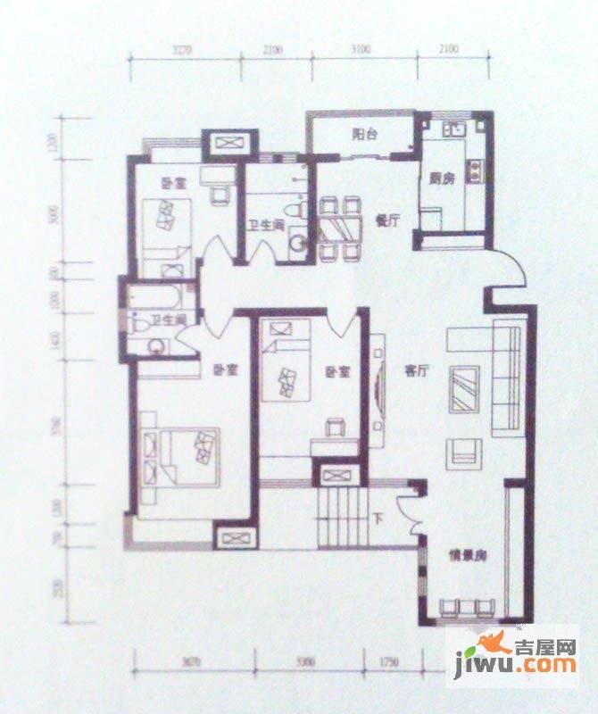 正承名筑3室2厅2卫145.8㎡户型图