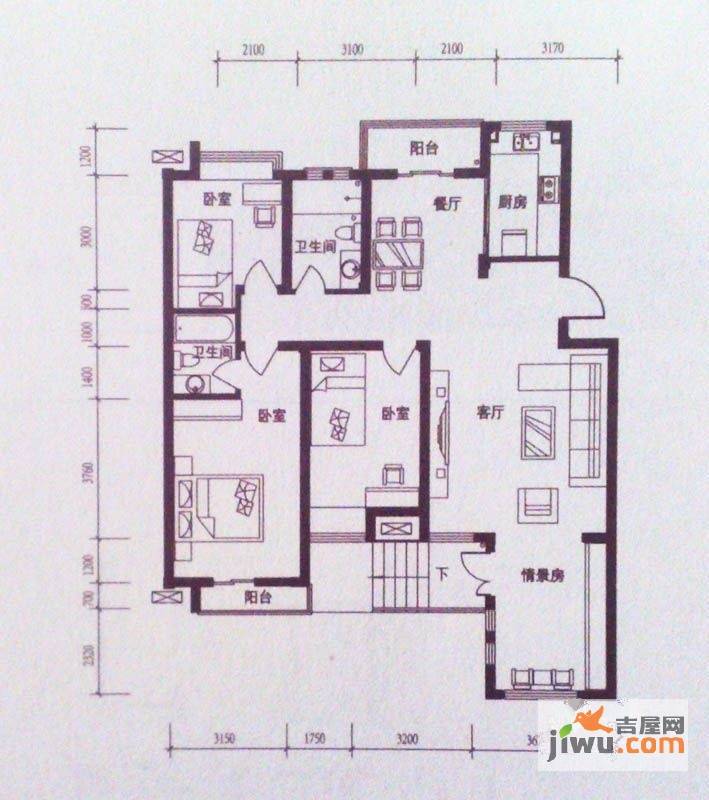 正承名筑3室2厅2卫144.9㎡户型图