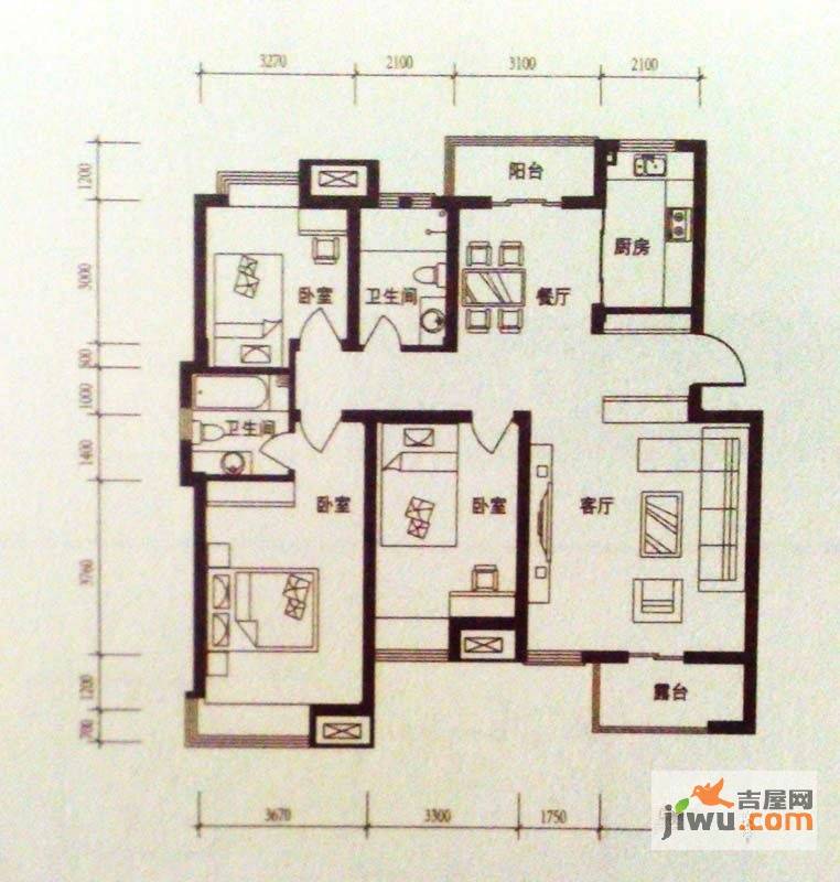 正承名筑3室2厅2卫130.6㎡户型图